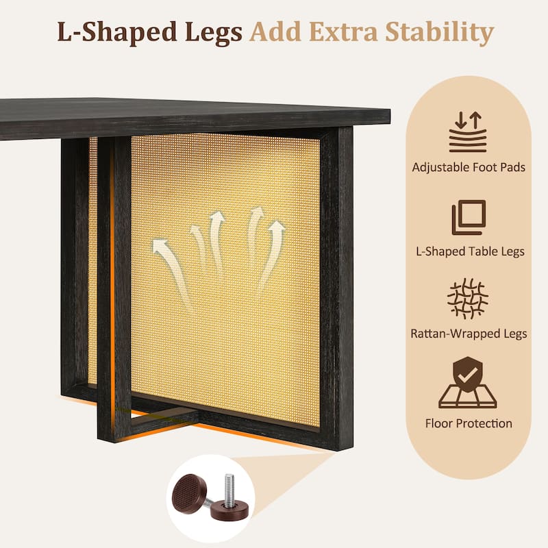 7-Piece Farmhouse Dining Set for 6 with Rattan Chairs and Distressed Oak Table