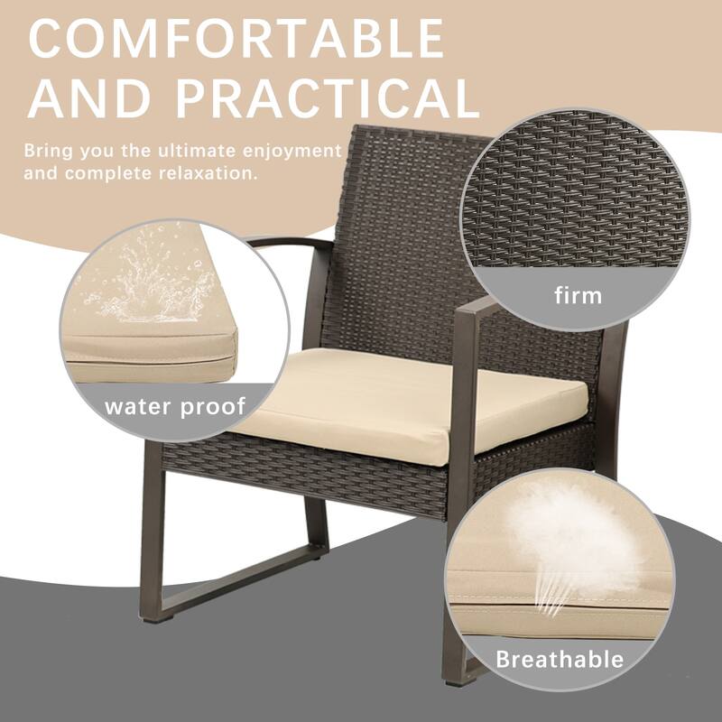 Aoodor 3-Piece Patio Furniture Set - Outdoor Rattan Wicker Chairs with Table, Sofa Set Including Cushions - N/A