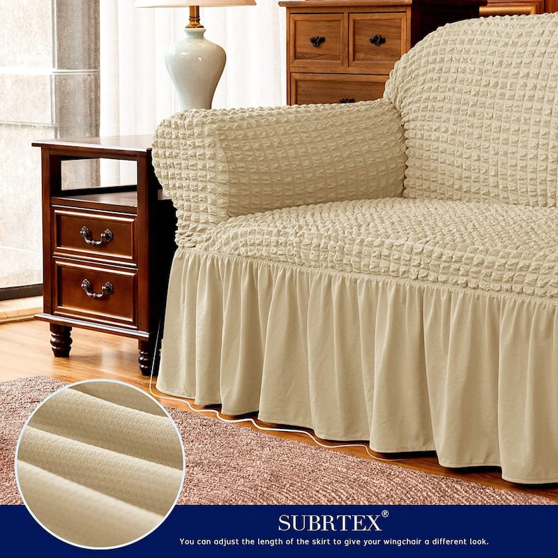 Subrtex 1 Piece Armchair Slipcover Seersucker Skirt Stretch Spandex Furniture Protector