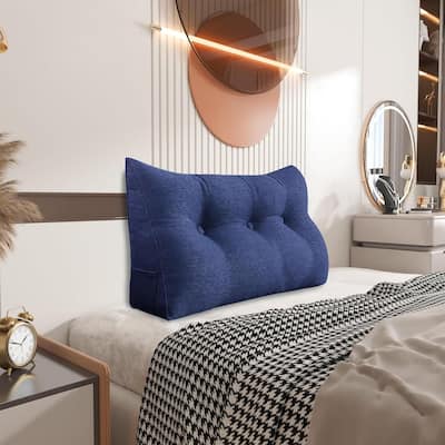 WOWMAX Decorative Bed Rest Wedge Pillow Blue Linen Blend Oversized