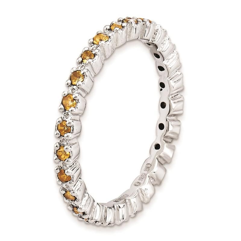 Curata 925 Sterling Silver Polished Prong set Patterned Stackable Expressions Citrine Ring