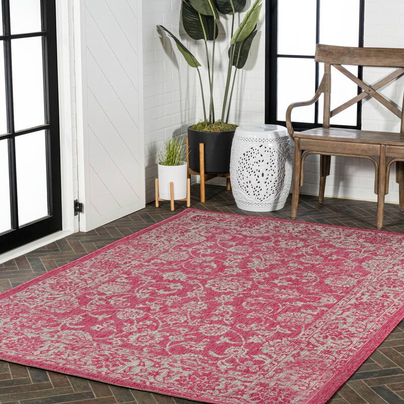 JONATHAN Y Sinjuri Bohemian Textured Weave Floral Indoor/Outdoor Area Rug