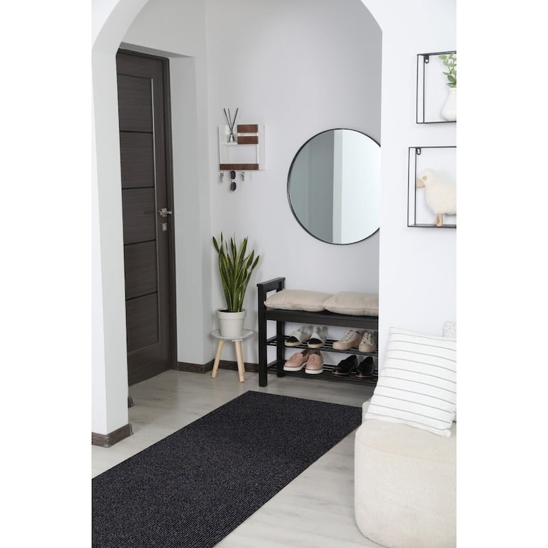 High-Quality Outdoor/Indoor Carpet Runner Rug with Non-Slip PVC Backing 36'' wide - Black - 10 ft. x 36 In.