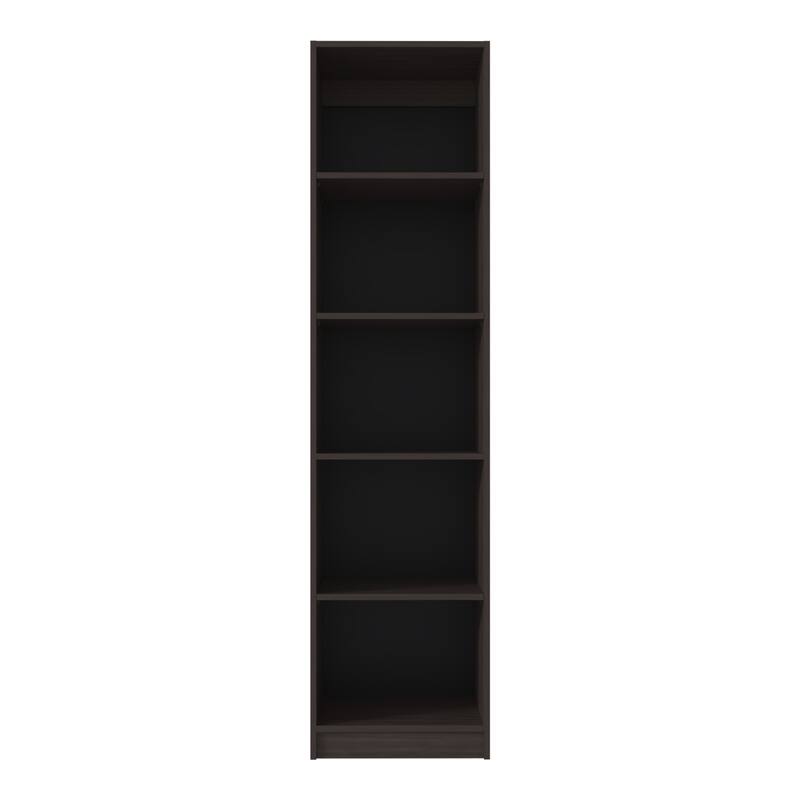 Home Slim 5 Shelves Narrow Bookcase With Open Shelves, Stained Walnut