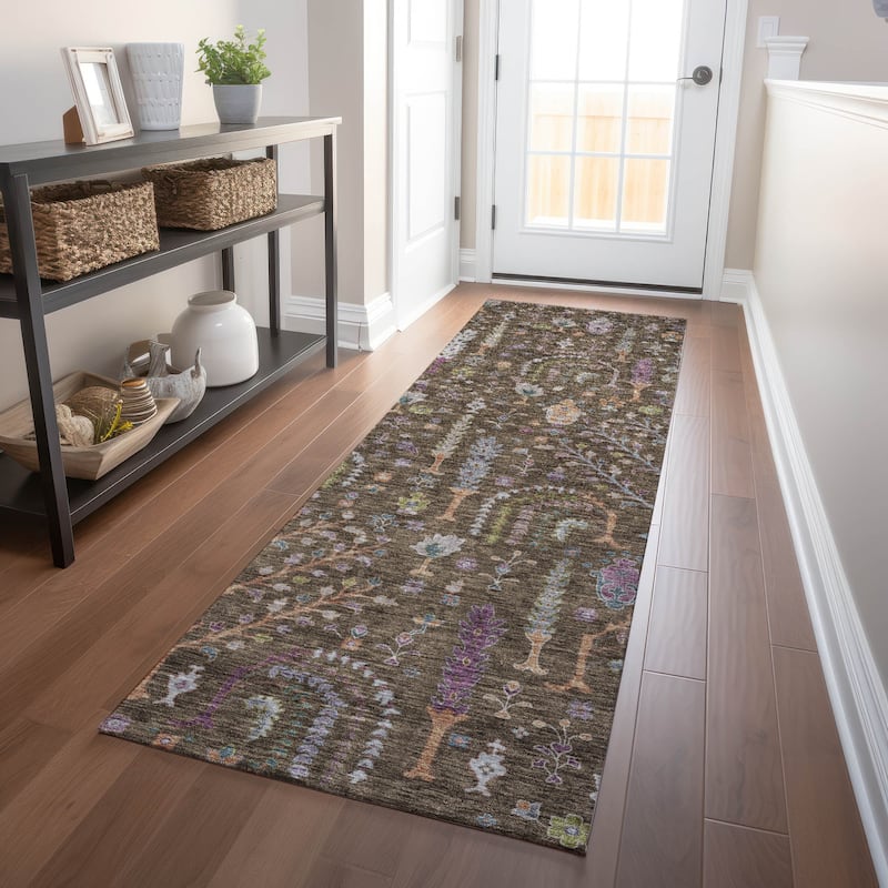 Machine Washable Indoor/ Outdoor Traditional Global Chantille Rug - Brown - 2'3" x 7'6"