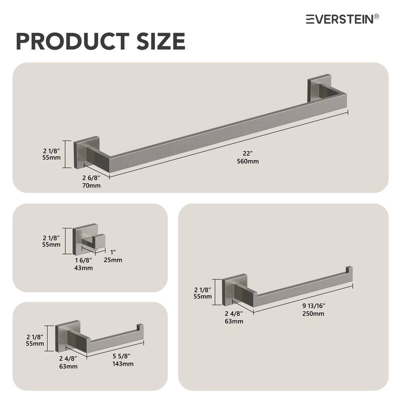 4-Piece Bathroom Hardware Accessories Set, Wall Mount Towel Bar, Toilet Paper Holder, Hand Towel Rack 1 Towel Hooks