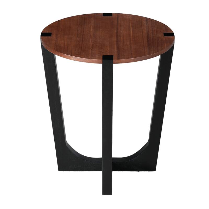 Modern Stylish Side Table Acacia Solid Wood Coffee Table with Brown Round Tabletop and Black X-Cross for Indoor Outdoor