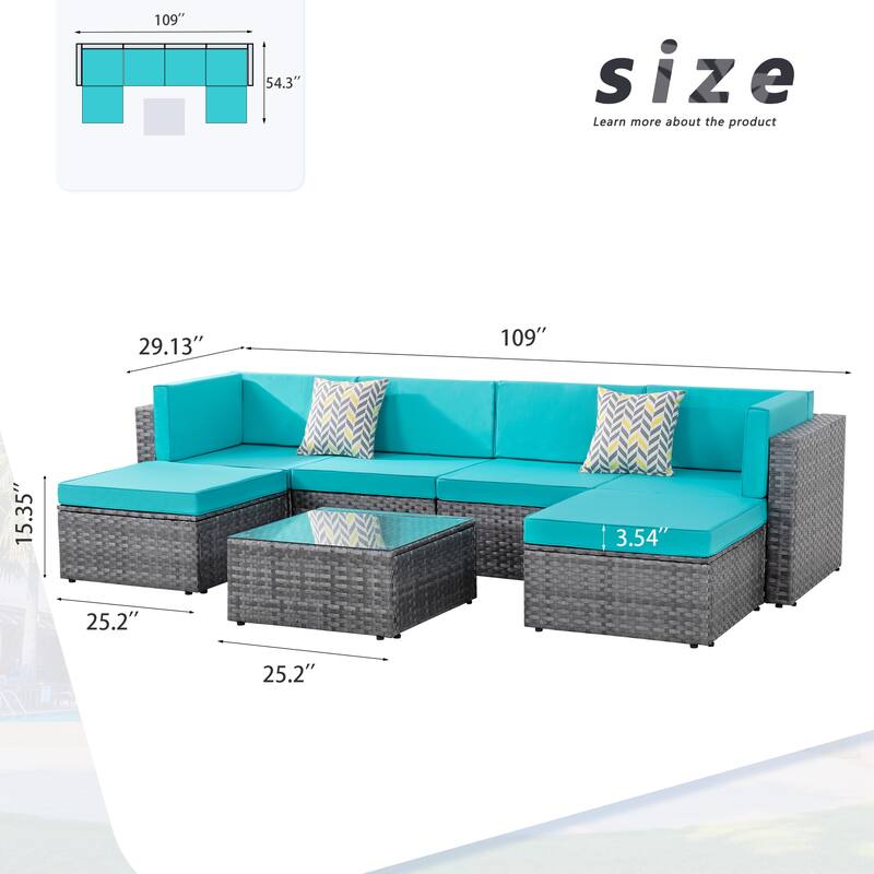 Futzca 7 Pieces Outdoor Patio Sectional Sofa Couch