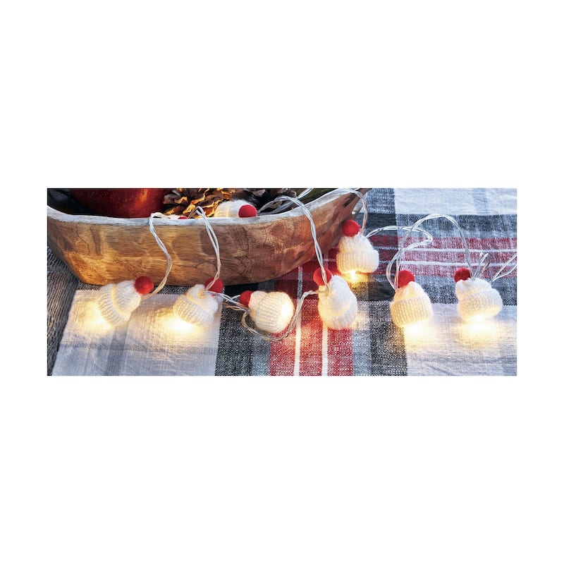 Knit Hat String Lights - LED Indoor Christmas Lighting, White Multi, 72" Long, Perfect for Holiday Decor