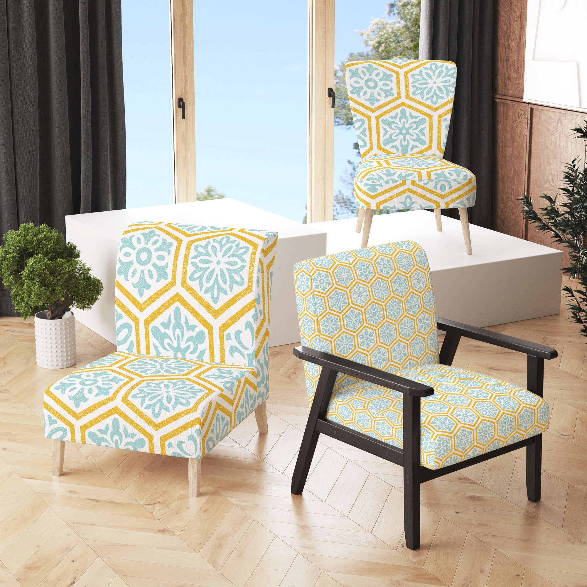 Yellow upholstered chairs best sale