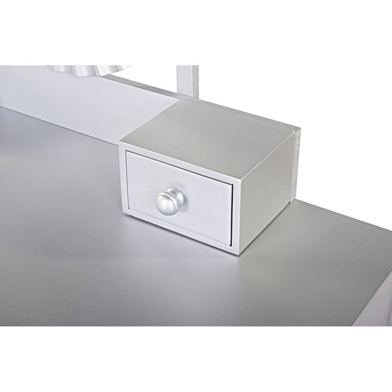 Silver Makeup Vanity Desk with Stool, 4 Drawers Dressing Table Set with Sunflower-shaped Vanity Mirror