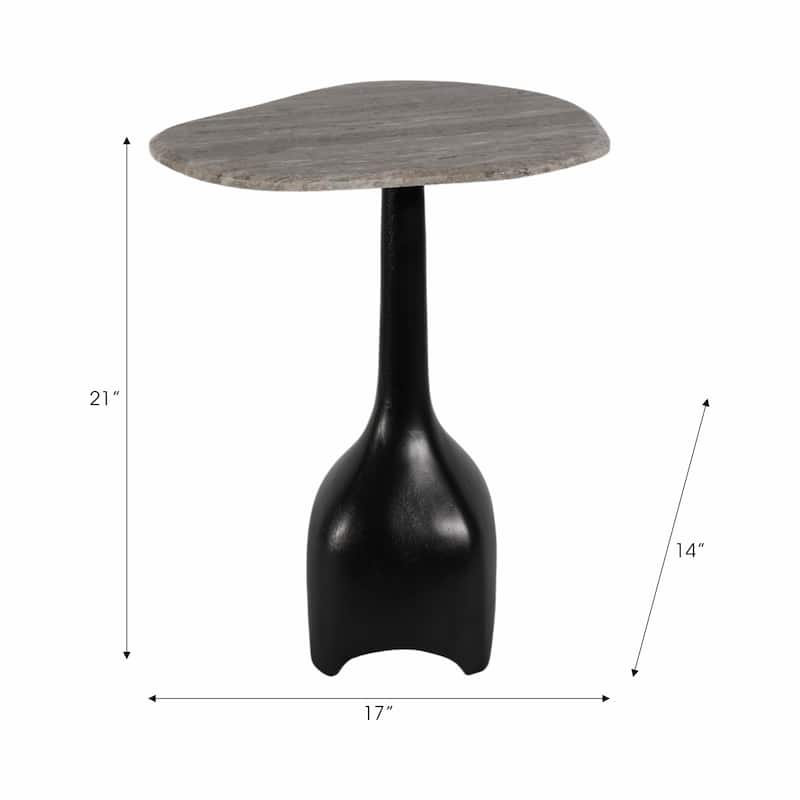 Curved Marble Top with Metal Base End Table - Black, 21 in.