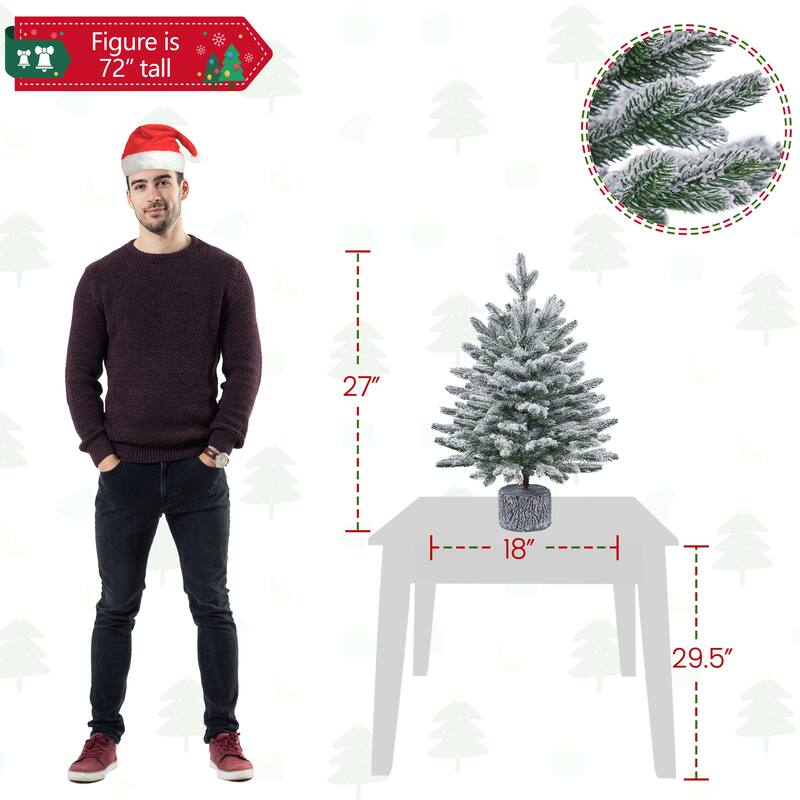 Yaheetech 2ft/3ft Pre-lit Mini Flocked Tabletop Christmas Tree with Warm White LED Lights