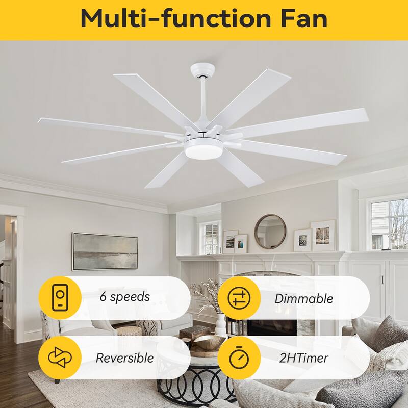 72 Inch Large Ceiling Fan with Light,Reversible DC Motor,LED Integrated,Remote and APP Control - 72 inches