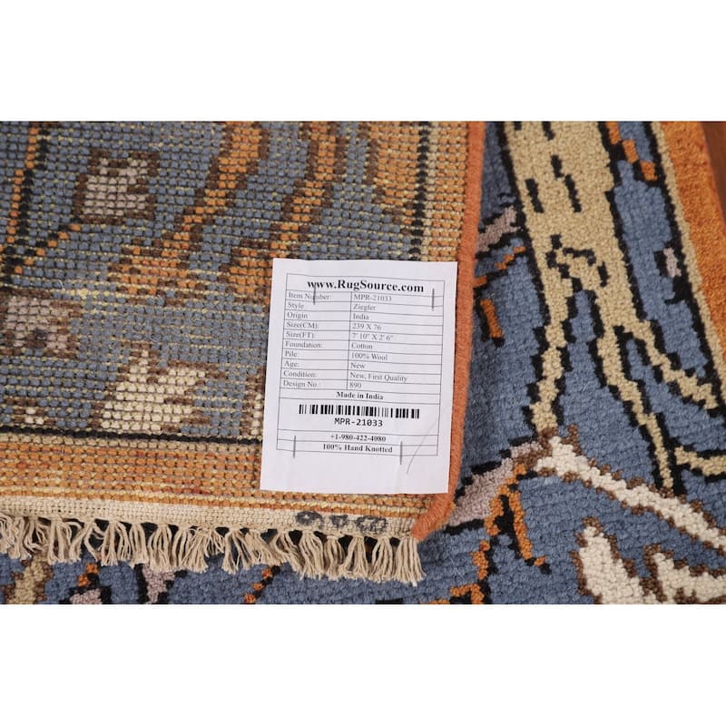Animals Blue Ziegler Indian Runner Rug Hand-Knotted Wool Carpet - 2'6"x 7'10"