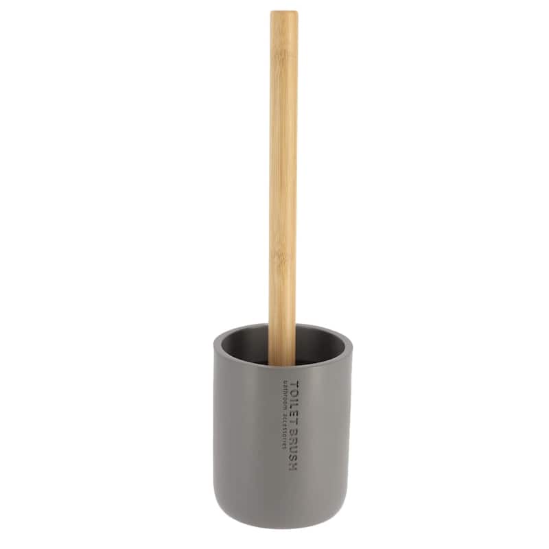 Chic Matte Toilet Brush Holder Set with Natural Bamboo Handle - 4 L x 4 W x 14.8 H