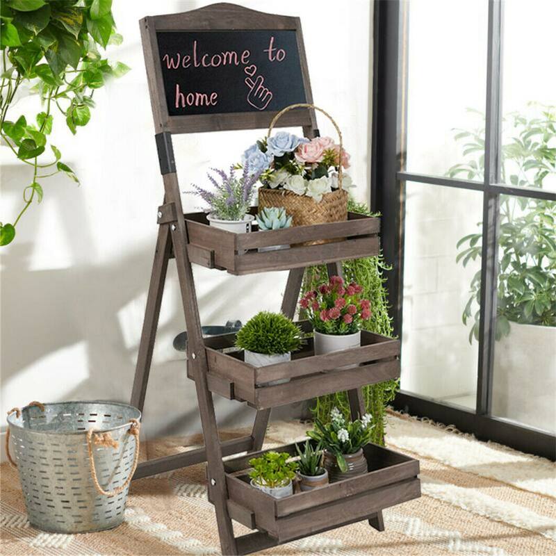 3-Tiered Free Standing Chalkboard Wood Plant Stand - 20 in. x 42 in. x 15 in.