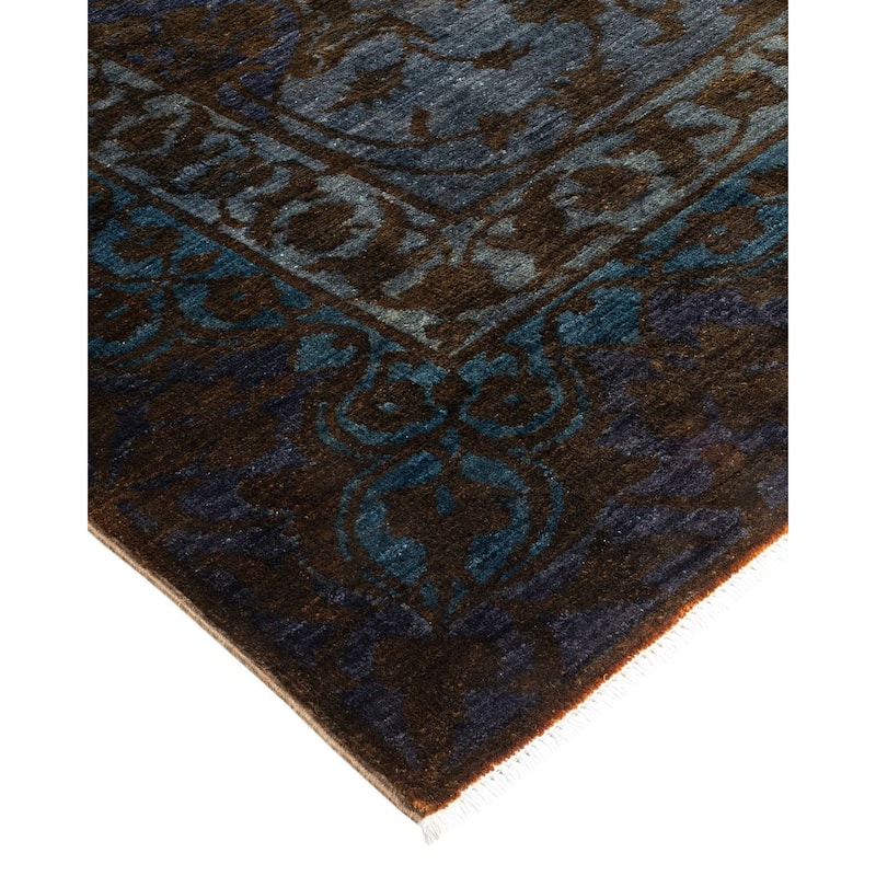 Overton Hand Knotted Wool Vintage Inspired Modern Contemporary Overdyed Blue Area Rug - 6' 1" x 8' 10"