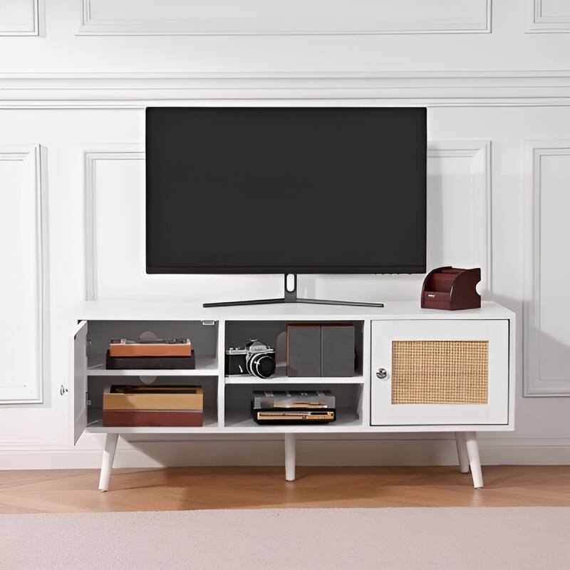 Mid Century Modern Rattan TV Console for Living Room and Media Room