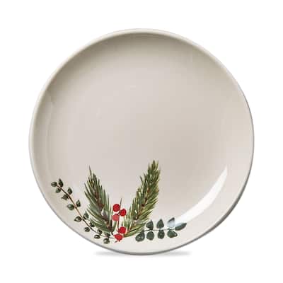 Winter Sprig Collection with Red Holly Stoneware Appetizer Plate 7.5 inch.