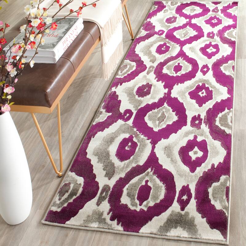 SAFAVIEH Porcello Luzie Modern Rug - 2'4" x 6'7" Runner - Ivory/Purple