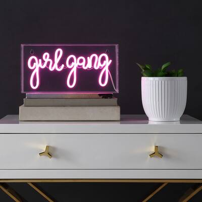 Girl Gang 11.88" Contemporary Glam Acrylic Box USB Operated LED Neon Light, Pink by JONATHAN Y