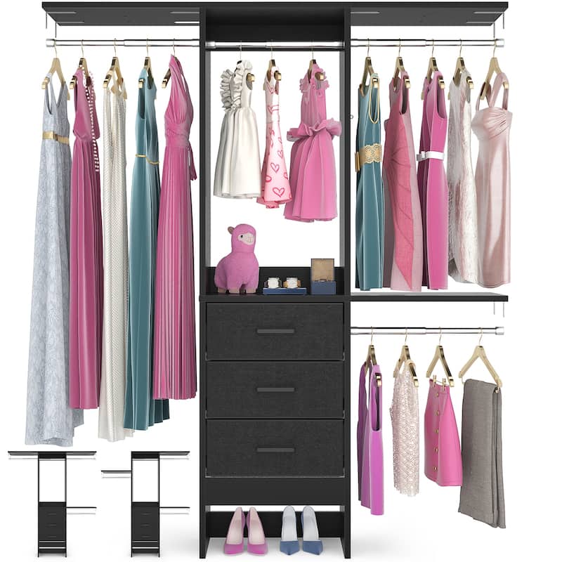 4FT Kid's Closet Syatem with Fabric Drawers for Small Closet, Closet Organizer for Walk-in/ Reach-in Closet