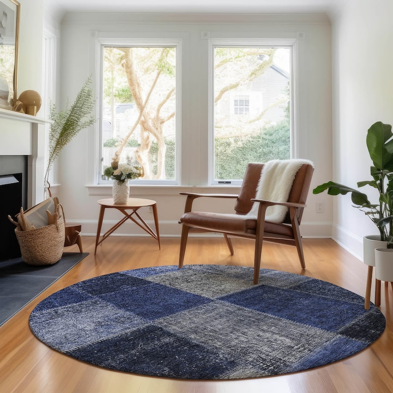 Premium Washable Super Soft Vintage Global Mayfield Rug - Navy - 8' x 8' - Round