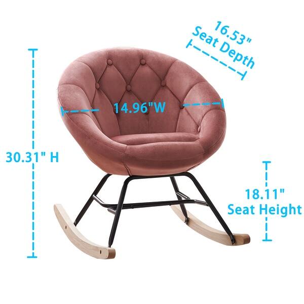 dimension image slide 4 of 5, Modern Velvet Tufted Back Round Accent Rocking Chair for Teenager