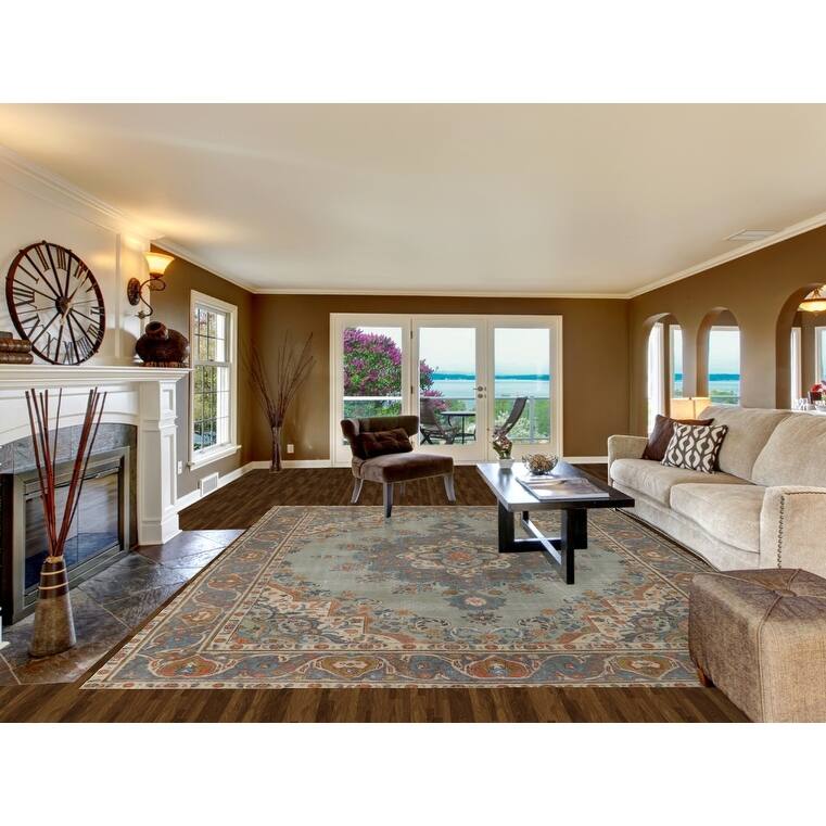 Green Tabriz Vintage Persian Area Rug Hand-Knotted Wool Carpet - 9'7" x 12'9"