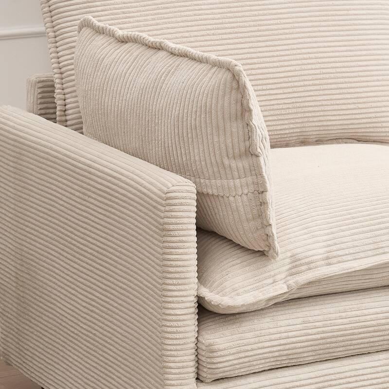Modular Sofa , Velvet Large U-Shaped Couch Comfy Upholstered 3-Seat Sofa with 1 Ottoman, 2 Lumbar Pillow, Deep Seat Couch - Beige