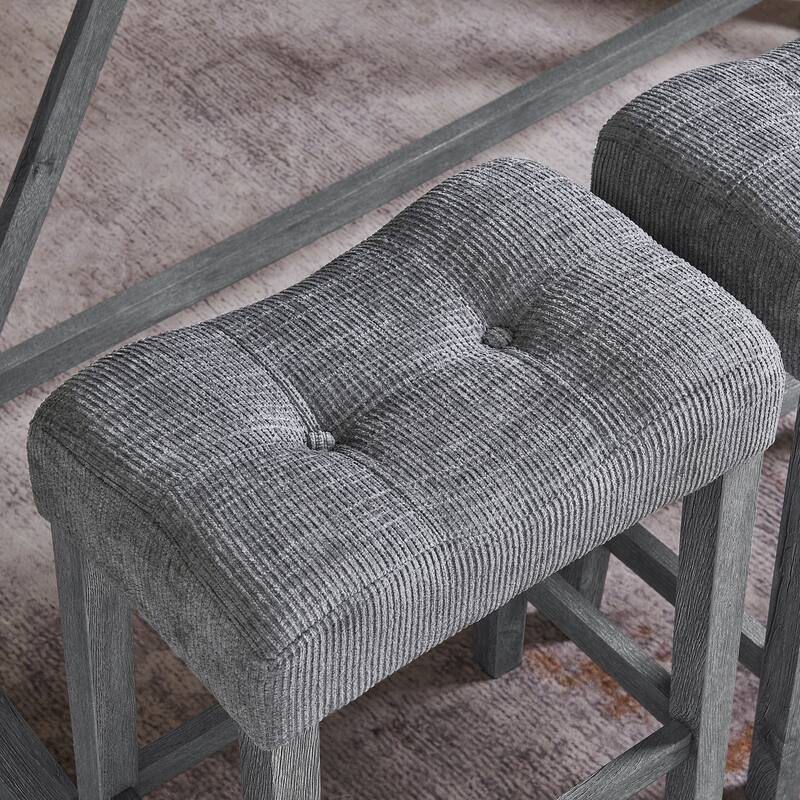 59" Bar Table Set with Power Outlet, Industrial Breakfast Table with 3 Stools, 4 Piece Counter Height Bar Table and Chair Set