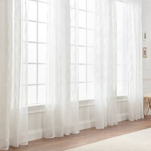 Chanasya Voile Wavy Textured Sheer Window Curtain Panel Pair