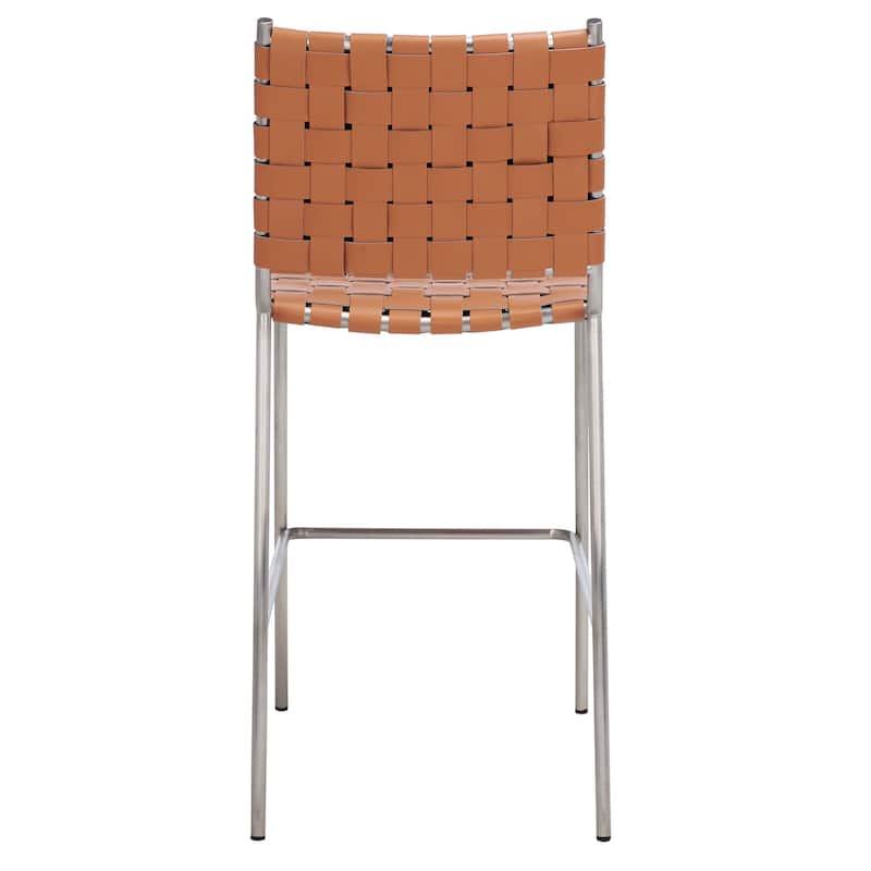 SAFAVIEH Malissie Woven Counter Stool - 18.5" W x 21" L x 40" H - 19Wx21Dx40H - Cognac/Silver