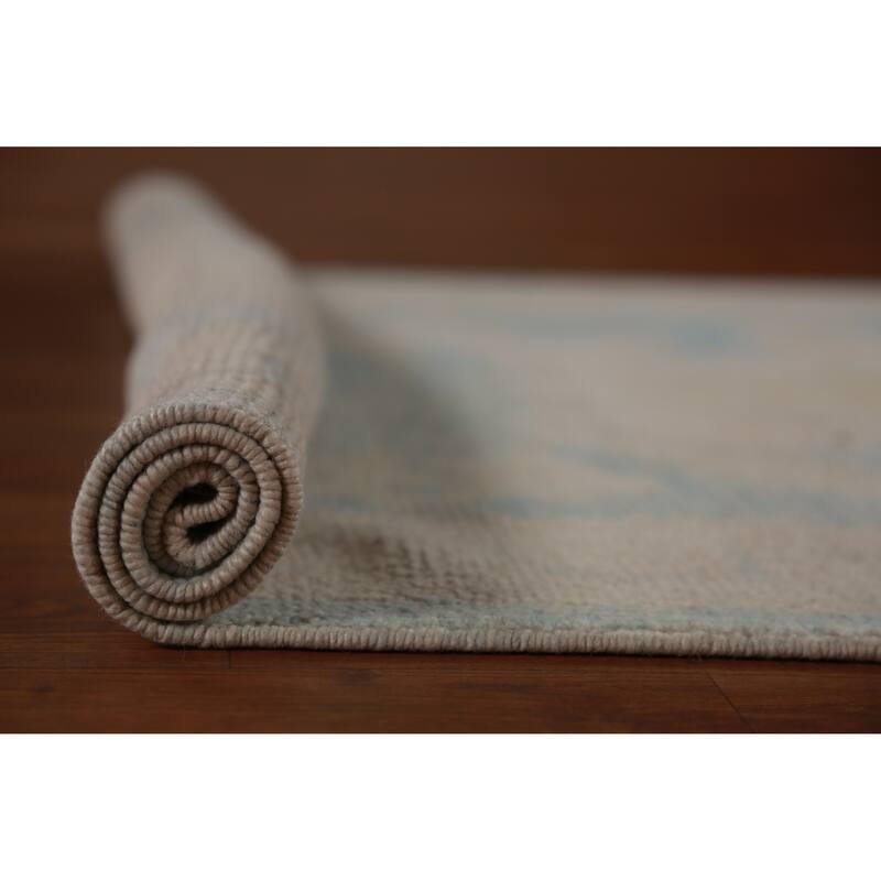 Hand Knotted Oriental 100% Wool Carpet Transitional Floral Navy Blue & Blues Oushak Runner Rug - 13' 6'' X 3' 4''