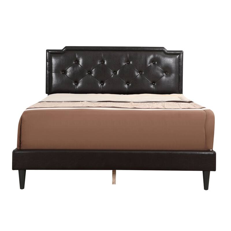 Leather Tufted Adjustable Queen Panel Bed - 85" - Cappuccino Brown