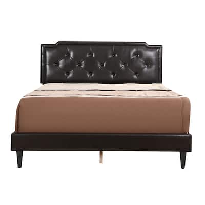 Leather Tufted Adjustable Queen Panel Bed - 85" - Cappuccino Brown