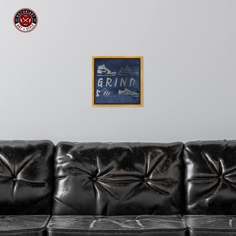 Notoriart Grind Sneakers Navy Framed Sneaker 1 Piece Canvas Wall Art