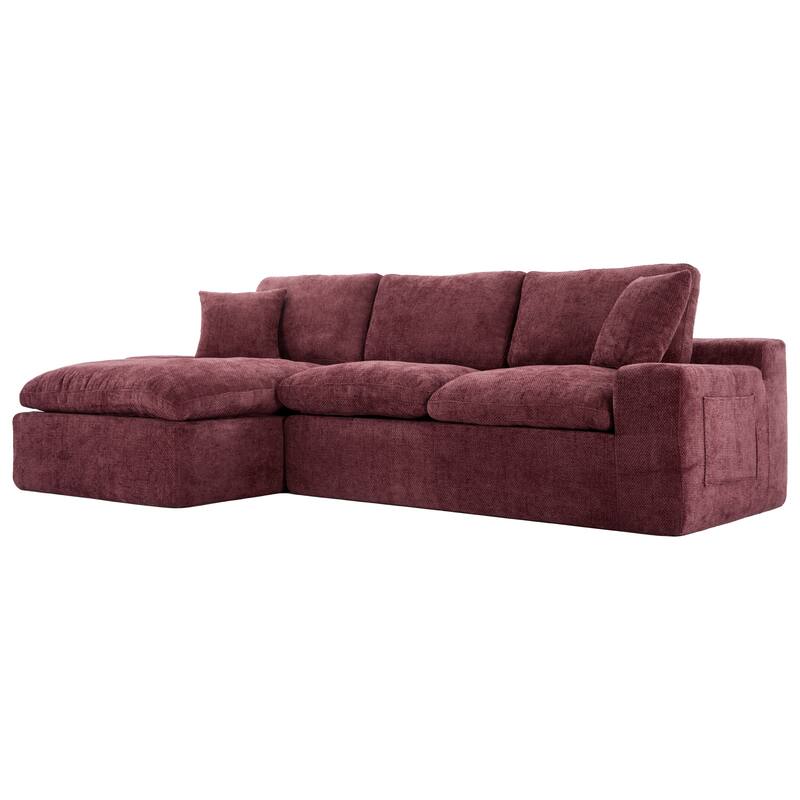 L-Shape Cloud Sectional Sofa with Chaise, Chenille Modular Boneless Upholstered Couche, Full-Compressed Sofa with Side Pockets