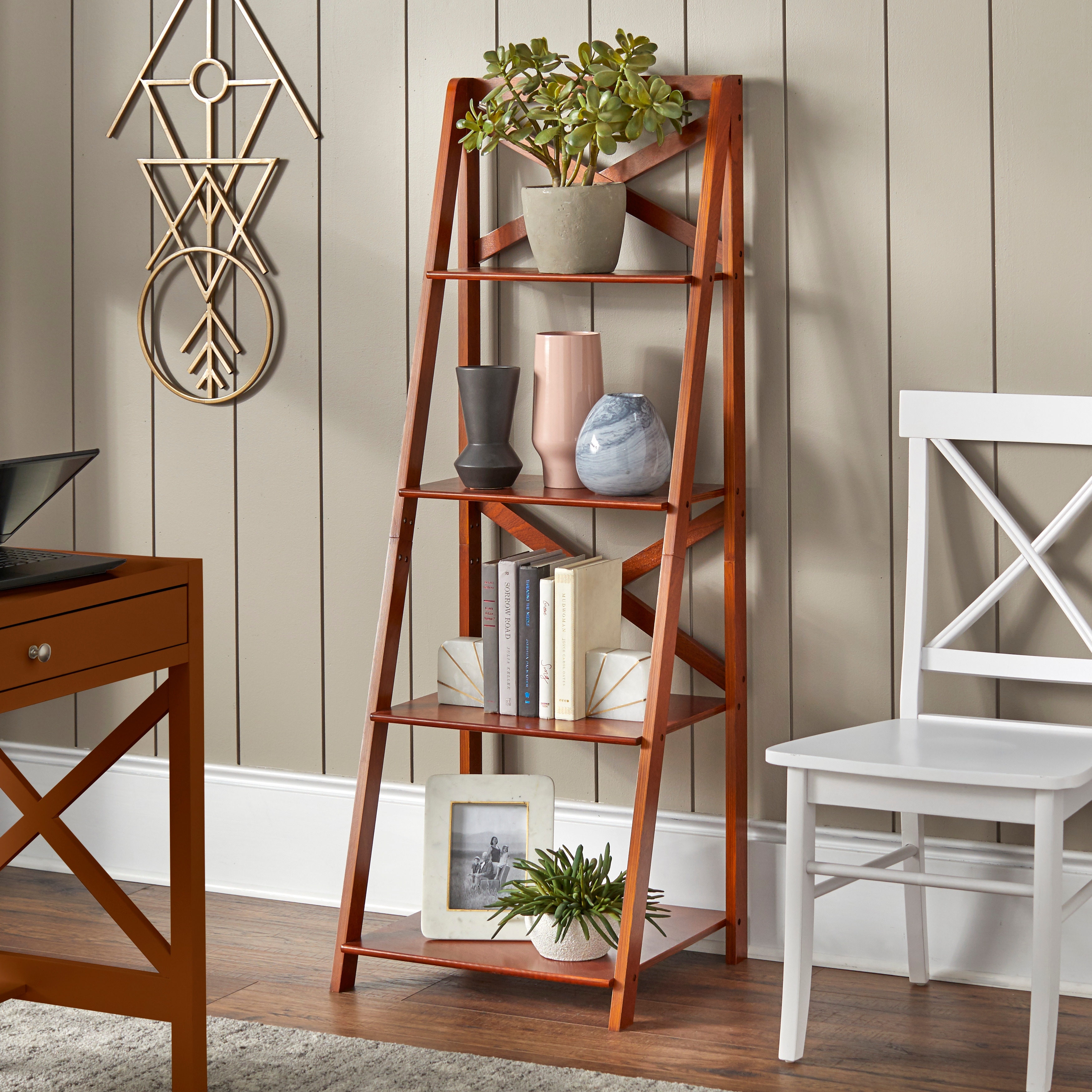 4 Tier Farmhouse Ladder Tall Tiered Wood Outdoor Plant Stand Display Shelf Rack Natural