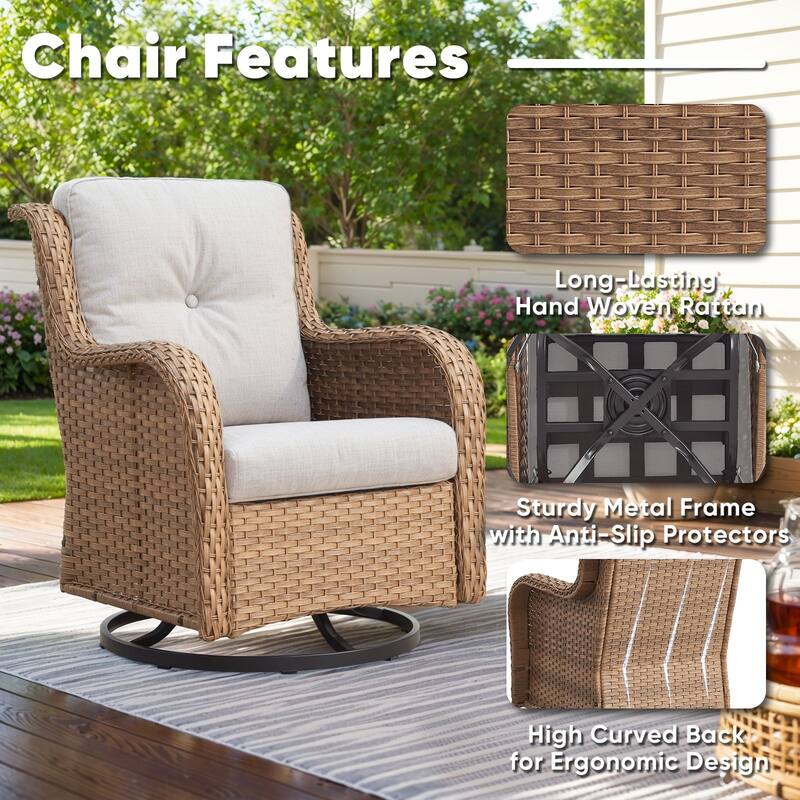 Pocassy Outdoor Wicker Glider Swivel Club Chairs (Set of 2) - Mix Grey