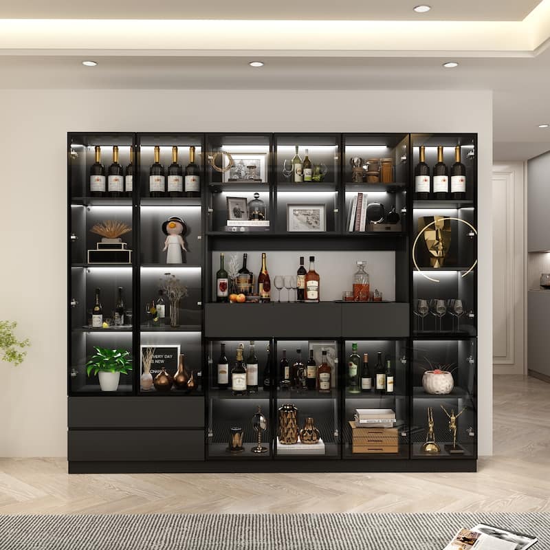 Sleek Modular Curio Wine Cabinet Storage Solution with Glass Doors
