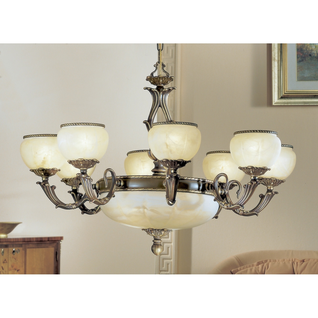 Classic Lighting 69508  25" Cast Brass & Glass Chandelier from the Alexandria II Collection (Satin Bronze w/Brown Patina) - Chandeliers For Bedrooms by Overstock.com