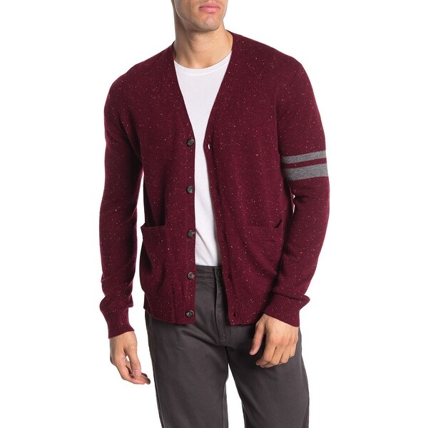 mens red cardigan button sweater