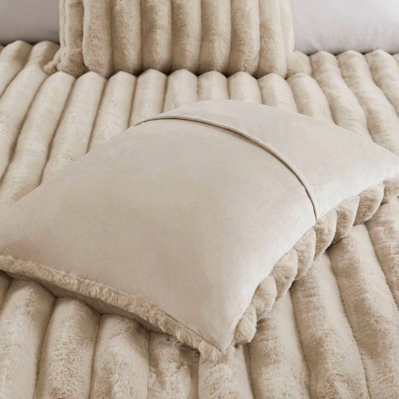 3PCS Full/Queen Fluffy Faux Fur Comforter Set with Ribbed Texture and Velvet Backing