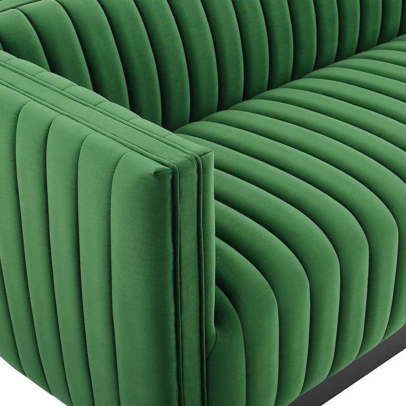 Silver Orchid Rosar Channel Tufted Velvet Sofa