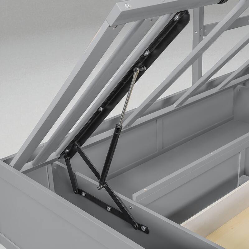 Twin Bunk Bed with Drawers, Wardrobe, Shelves and Hydraulic Lift Storage, Space Saving Bed for Kids Teens