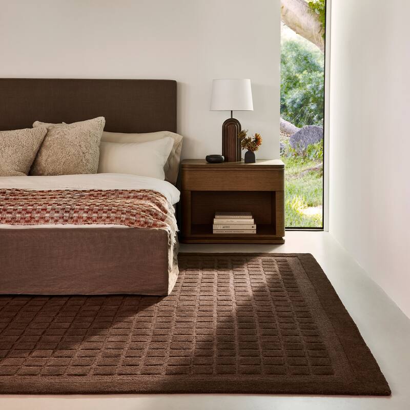 Fritz Checkered Wool Area Rug - 7'6" x 9'6" - Brown