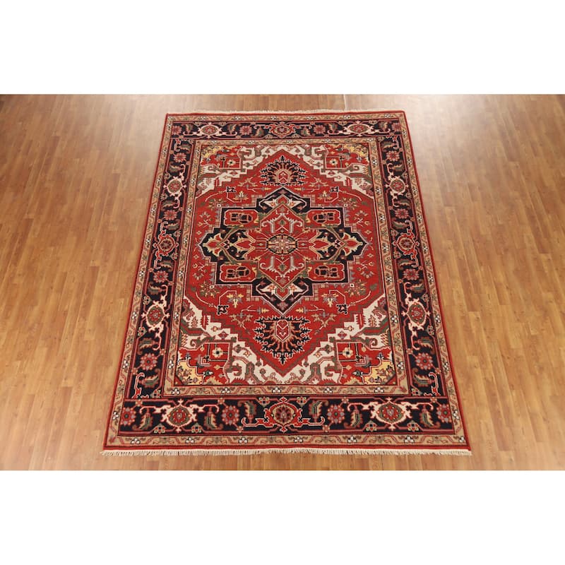 Hand Knotted Oriental 100% Wool Carpet Traditional Medallion Red Heriz (serapi) Area Rug - 10' 4'' X 7' 9''
