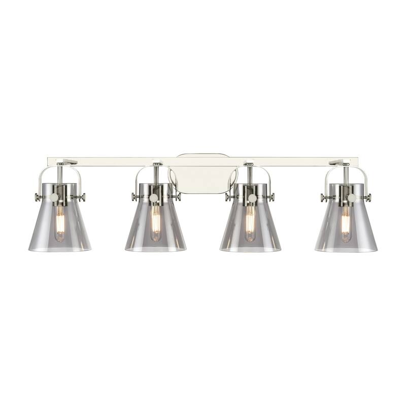 Innovations Lighting 423-4W-10-37 Pilaster II Cone Vanity Pilaster II - Polished Nickel / Plated Smoke